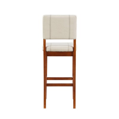Elegant Off-White Leather Barstool with Walnut Wood Frame - 46"