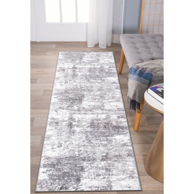 Gray Abstract Washable Synthetic Runner Rug
