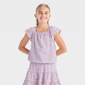Girls' Short Sleeve Crepe Knit 'Shells' Top - Cat & Jack™ Cream - 1 of 3