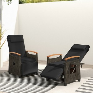 Costway 1/2 PCS Patio Wicker Recliner Chair with Adjustable Backrest Footrest Flip Side Table White/Black - 1 of 4