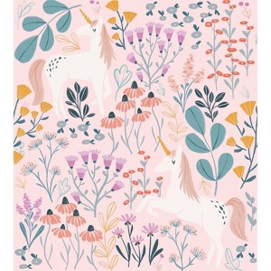 RoomMates Unicorn Paradise Peel and Stick Wallpaper Pink: Removable Kids & Girls Background, Vinyl, Self-Adhesive, 28 Sq Ft - 1 of 4