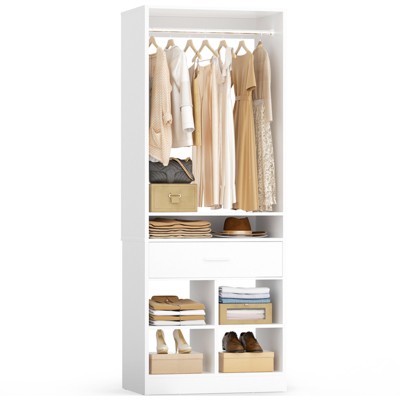 Aheaplus 80'' H Freestanding Closet Organizer with Hanging Rod, Clothes Garment Rack with Drawer and shelves