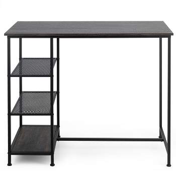 Tangkula Industrial Wood Bar Table Counter Dining Pub Table with Storage Shelves