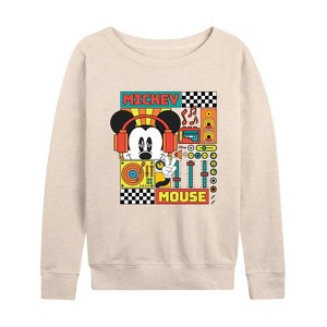 Women's - Disney - Mickey Mouse Rhythm Waves Lightweight French Terry Wide Neck Long Sleeve Shirt - 1 of 4
