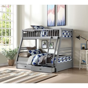 NicBex Twin over Full Bunk Bed Wooden Bed Frame with 2 Drawers, Inclined Ladder and Full Length Guardrail, Space Saving, No Box Spring Required, Gray - 1 of 4