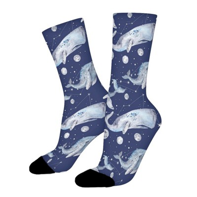 Dreaming Whale Women Printed Crew Socks Funny Funky Socks Soft Polyester Novelty Gifts for Artists Men
