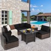 Tangkula Patio Rattan 7PCS Cushioned Chair Set Furniture Set Thick Cushion w/ 50,000 BTU Propane Fire Pit Table for Garden Black - 2 of 4