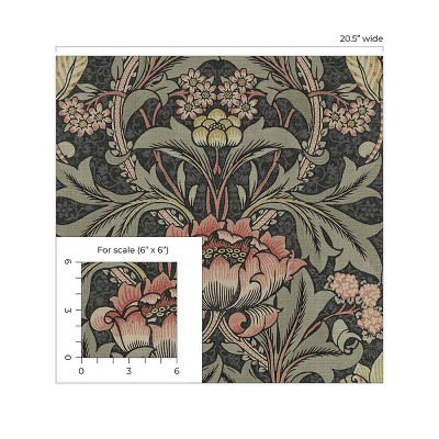 Charcoal and Rosewood Acanthus Floral Peel and Stick Wallpaper