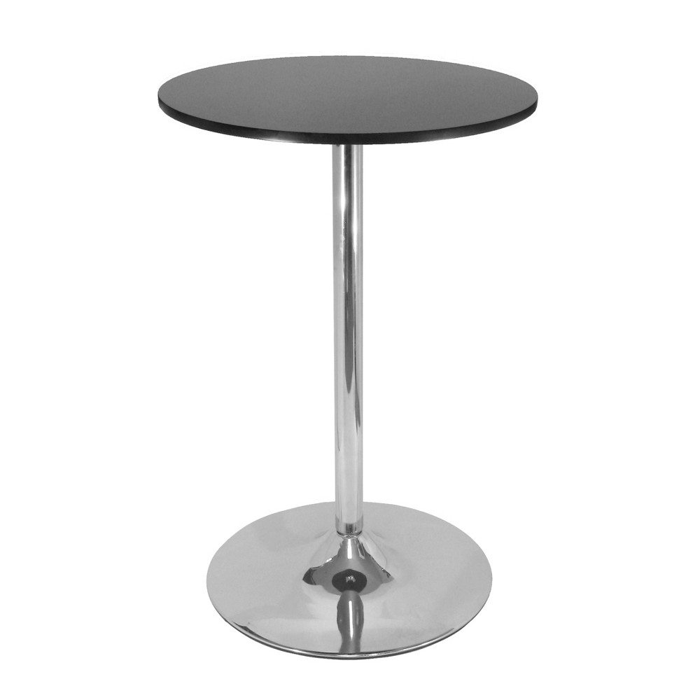 Winsome Polished Steel Round Bar Table Wood/Black: Modern Pedestal High Top, MDF Surface, 40.16" Height