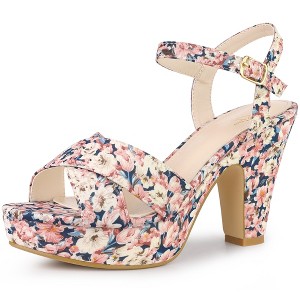 Perphy Women's Floral Platform Slingback Chunky High Heels Sandals - 1 of 3