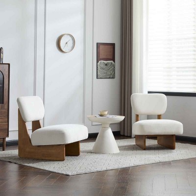 [Set of 2] Minimalist Accent Design Accent Chairs, Lounge Chairs with Polyester Upholstery, Cushioned Chairs with Wood Frame-Coolbibila