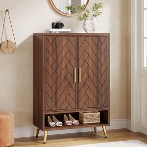 ORRD Walnut Shoe Storage Cabinet with Doors, 6-Tier Entryway Organizer with Gold Legs & Adjustable Shelves for Hallway, Living Room - 1 of 4