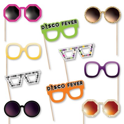 Big Dot of Happiness 70's Disco Glasses - Paper Card Stock 1970s Disco Fever Party Photo Booth Props Kit - 10 Count