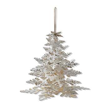 tagltd Whimsical White Paper Snowflake Shaped Christmas Winter Tree with Metallic Gold Accents Hanging Wall Decorations Small, 5.0 x 6.37 x 6.37 in.
