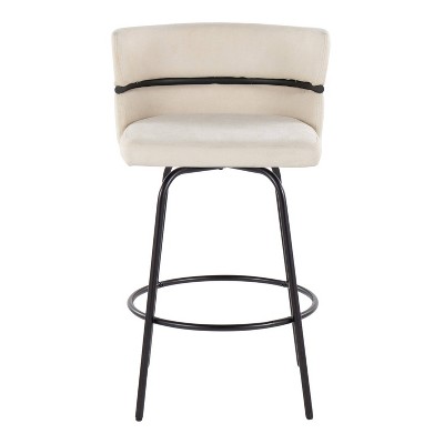 Cinch 26" Cream Fabric and Black Metal Swivel Counter Stools, Set of 2