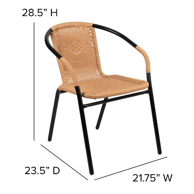 Beige Rattan and Black Steel Patio Dining Chairs, Set of 2