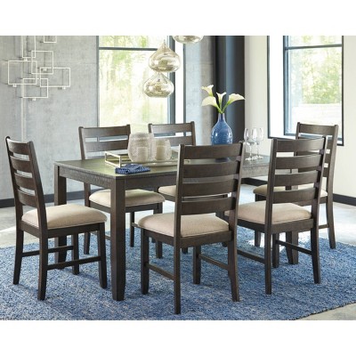 Warm Brown Birch Veneer Formal Dining Set with 6 Chairs