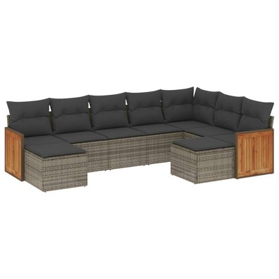 vidaXL 9 Piece Patio Sofa Set with Cushions - Gray Poly Rattan Without Table