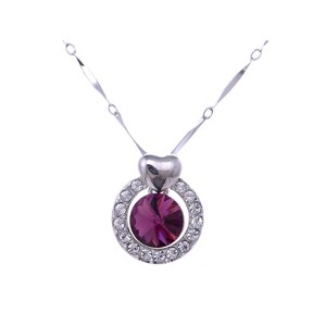 Anna-Kaci Shine Amethyst Crystal Rhinestones Round Stone Pendant Necklace - 1 of 4