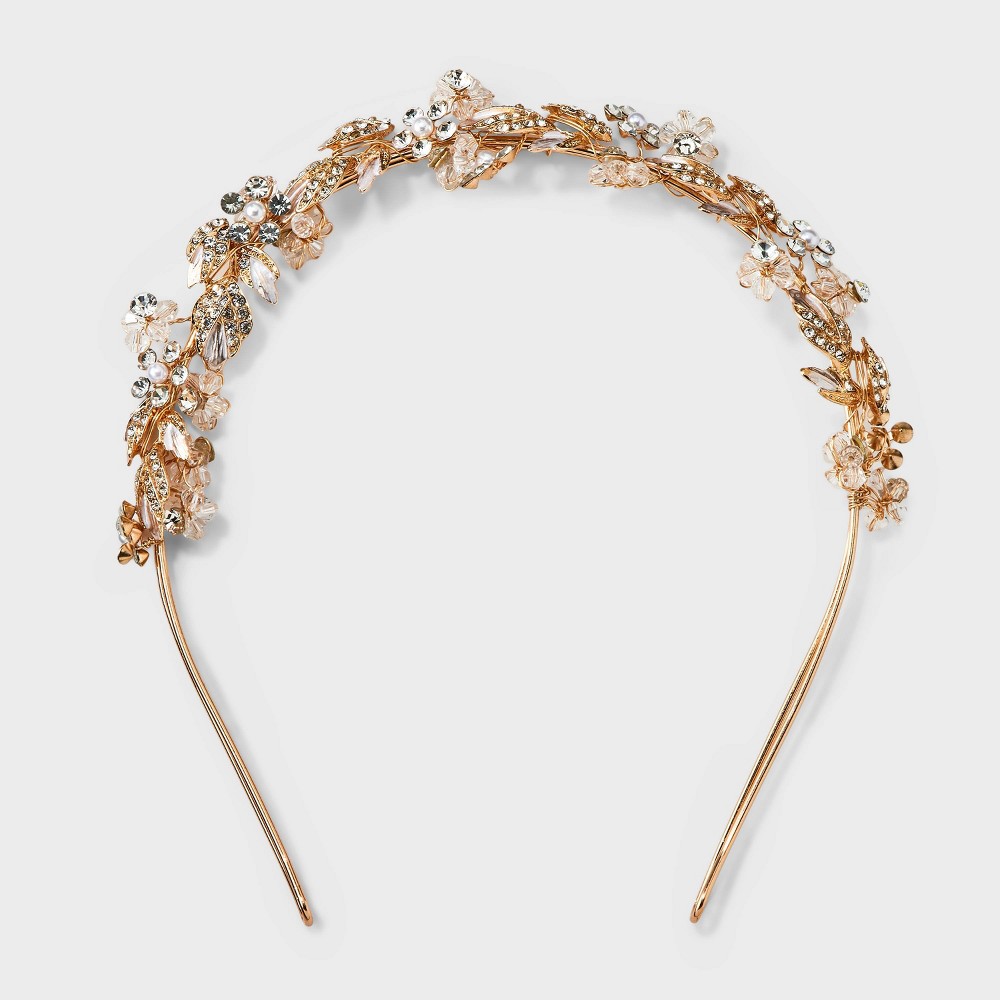 Rhinestone and Pearl Flower Cluster Hair Headband - A New Day™ Ivory