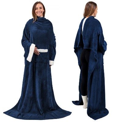 PAVILIA Wearable Blanket with Sleeves for Women Men Adults, Warm Soft Plush Snuggle Pocket Sleeved TV Throw