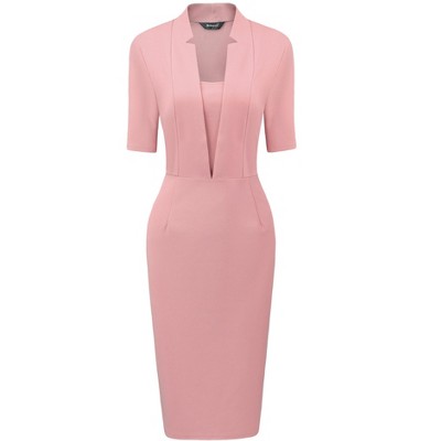 Allegra K Women's V Neck Short Sleeve Work Office Bodycon Midi Sheath Dress
