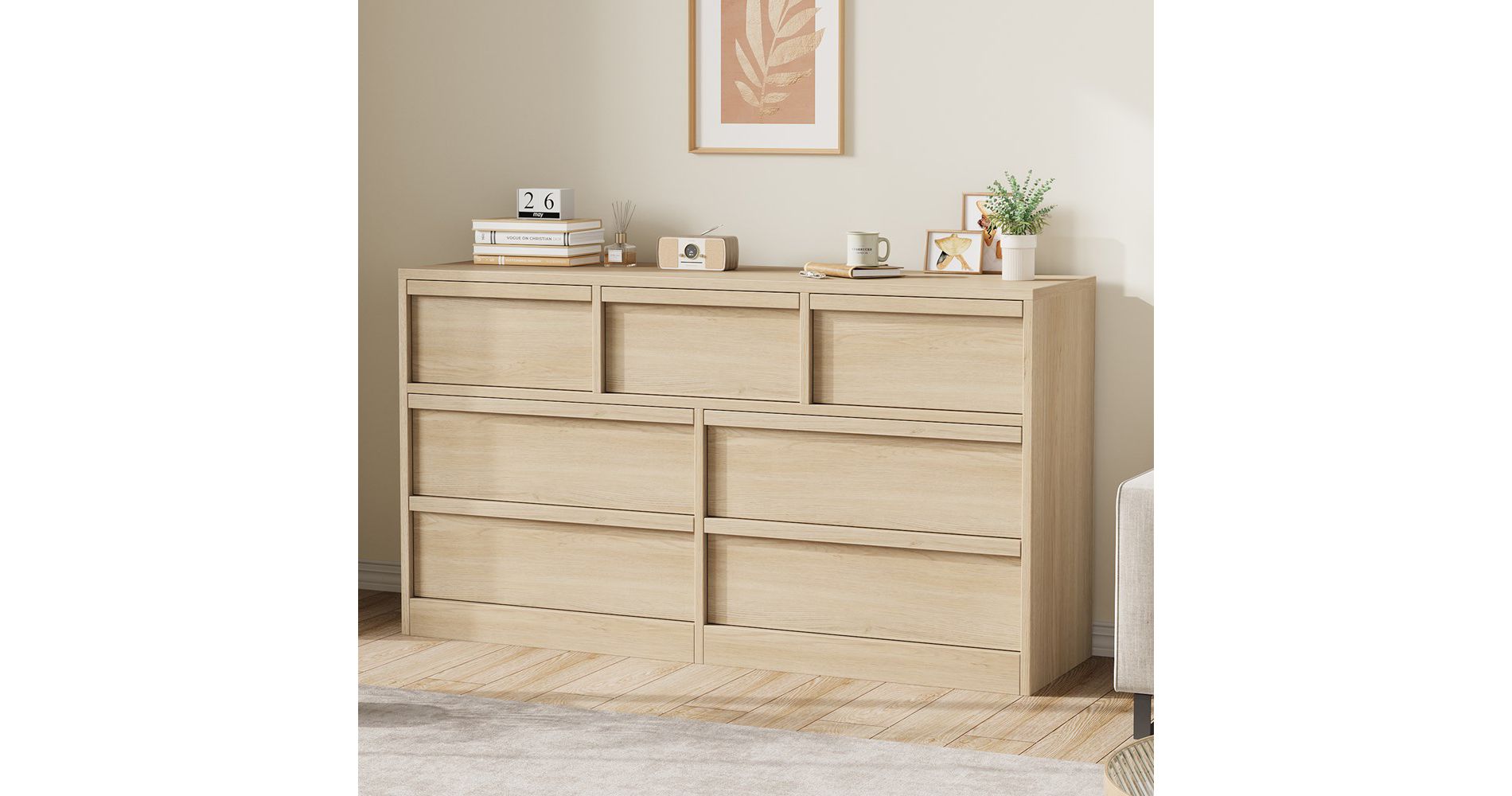 Whizmax 7 Drawer Dresser for Bedroom, Wooden Double Dresser Organizer with Storage, Modern Chest of Drawers for Bedroom, Living Room, Nursery