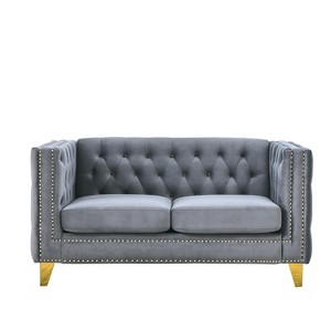 TiramisuBest 58.8" 2-Seater Tufted Velvet Sofa with Rolled Arms & Nailhead Trim, Black for Living Room,Bedroom & Office-2 Pillows - 1 of 4