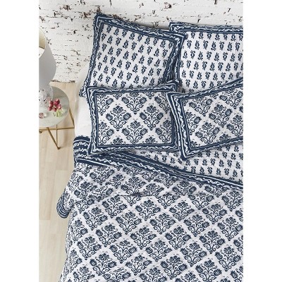 White and Indigo Cotton Reversible King Quilt