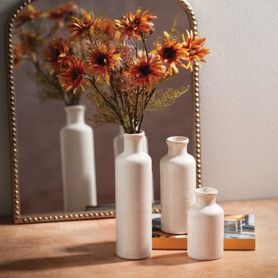 Set of 3 Small White Ceramic Bottle Vases
