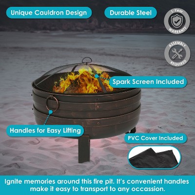 28.5" Bronze Steel Cauldron Fire Pit with Spark Screen