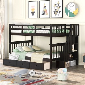 NicBex Full over Full Bunk Bed Wooden Bed Frame with 3 Drawers, Storage Stairs and Full Length Guardrail, No Box Spring Required - 1 of 4