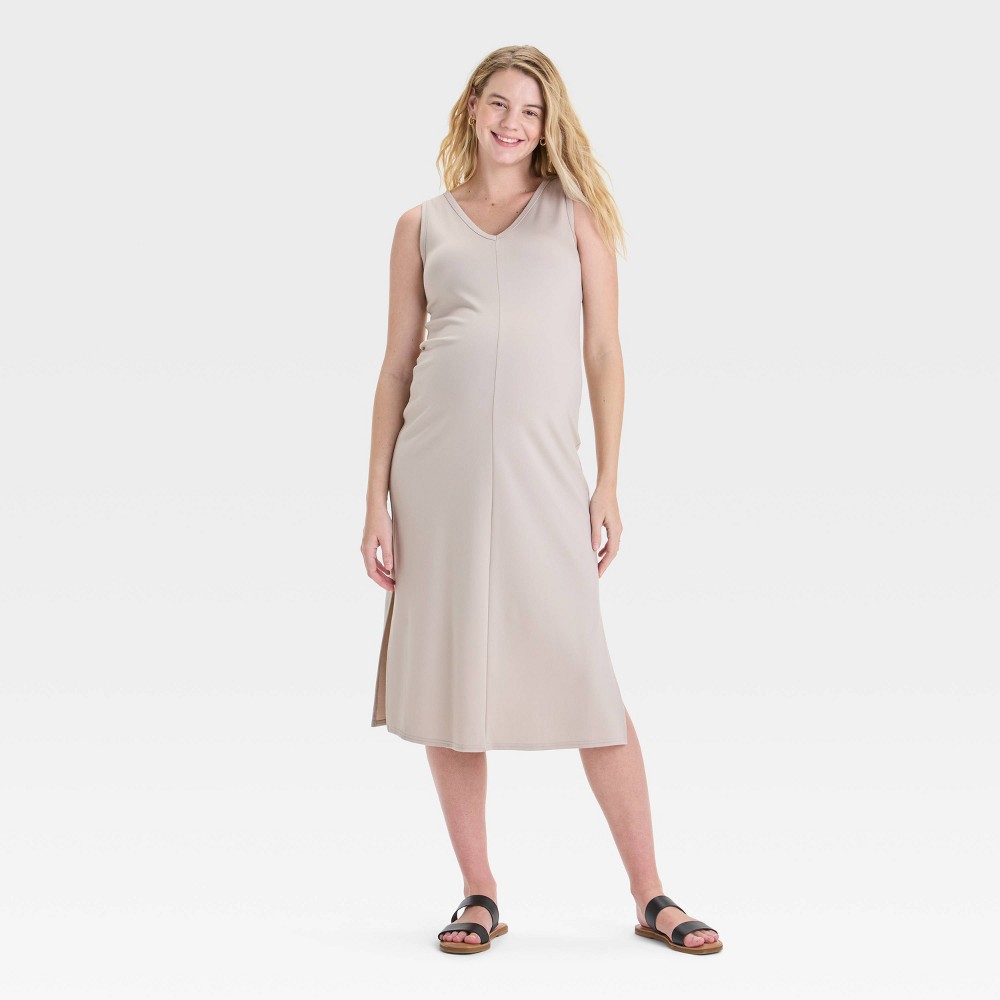 Knit Midi Maternity Dress - Isabel Maternity by Ingrid & Isabel™ Beige M: Sleeveless V Neck Pullover