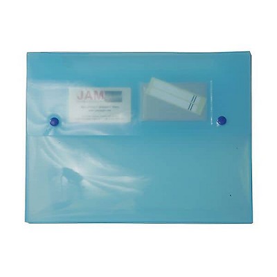 JAM Paper Portfolio w/Two Button Snap Closure 9 1/2x12 1/2x3/4 BE Translucent 520BLUE