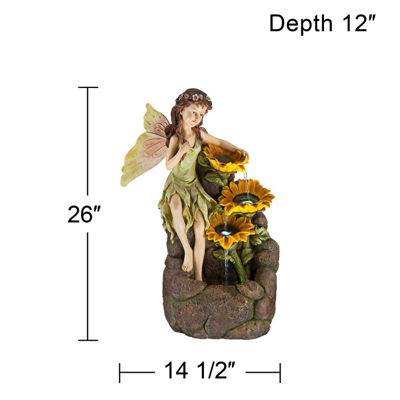 John Timberland Garden Fairy with Sunflowers Modern Cascading Outdoor Floor Water Fountain with LED Light 26" for Yard Garden Patio Home Deck Porch, 4 of 9