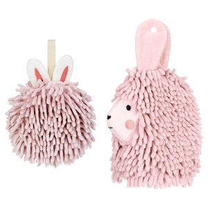 REGALWOVEN 2 Packs Cute Cartoon Alpaca Fuzzy Ball Hand Drying Hanging Ball Towels for Bathroom 7" x 7"/7" x 11" - 1 of 4