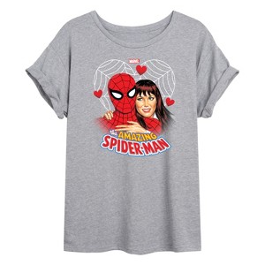 Women's - Marvel - Spider-man Mary Jane Heart Oversized Graphic T-Shirt - 1 of 4