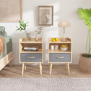 16"W 2-Tier Storage Nightstand End Table Side Table Storage Cabinet with Collapsible Fabric Drawer for Kids and Adults-ModernLuxe - 1 of 4