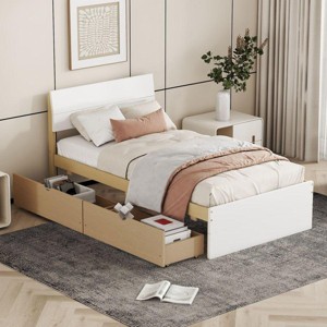 Streamdale Modern Twin Bed Frame with High Gloss White and Oak Finish - 1 of 4