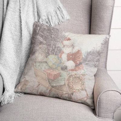 Festive Santa Sleigh 18" Square Indoor/Outdoor Throw Pillow