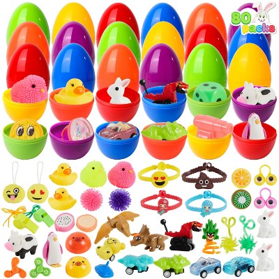Joyfy Bulk Prefilled Easter Eggs with Toys and Stickers for Easter Party Favors, Basket Stuffers, Classroom Exchanges 80 Packs