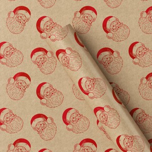 30” 25 sq ft Christmas Roll Wrap Santa Heads on Kraft - Wondershop™ - 1 of 3