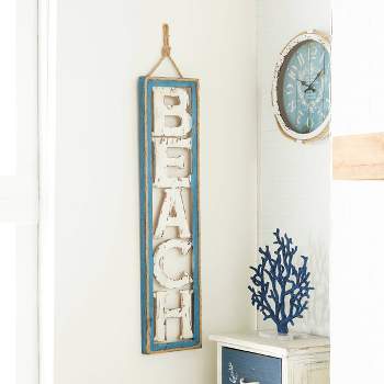 Wooden Sign Beach Wall Decor with Rope Hanger Beige - Olivia & May