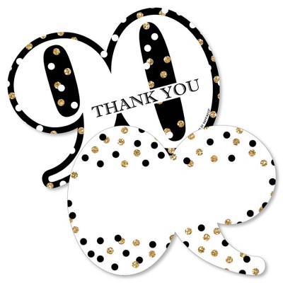 Big Dot of Happiness Adult 90th Birthday - Gold - Shaped Thank You Cards - Birthday Party Thank You Note Cards with Envelopes - Set of 12