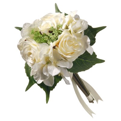 Artificial Rose & Hydrangea Bouquet Cream 12" - National Tree Company