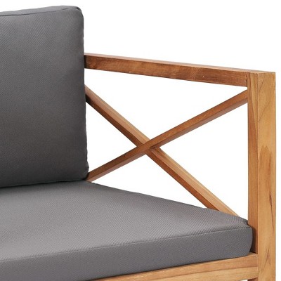 Gray Cushioned Teak Wood Patio Accent Chair
