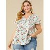 Agnes Orinda Women's Plus Size Floral Ruffle Trim V Neck Button Layered Sleeve Blouses - 4 of 4