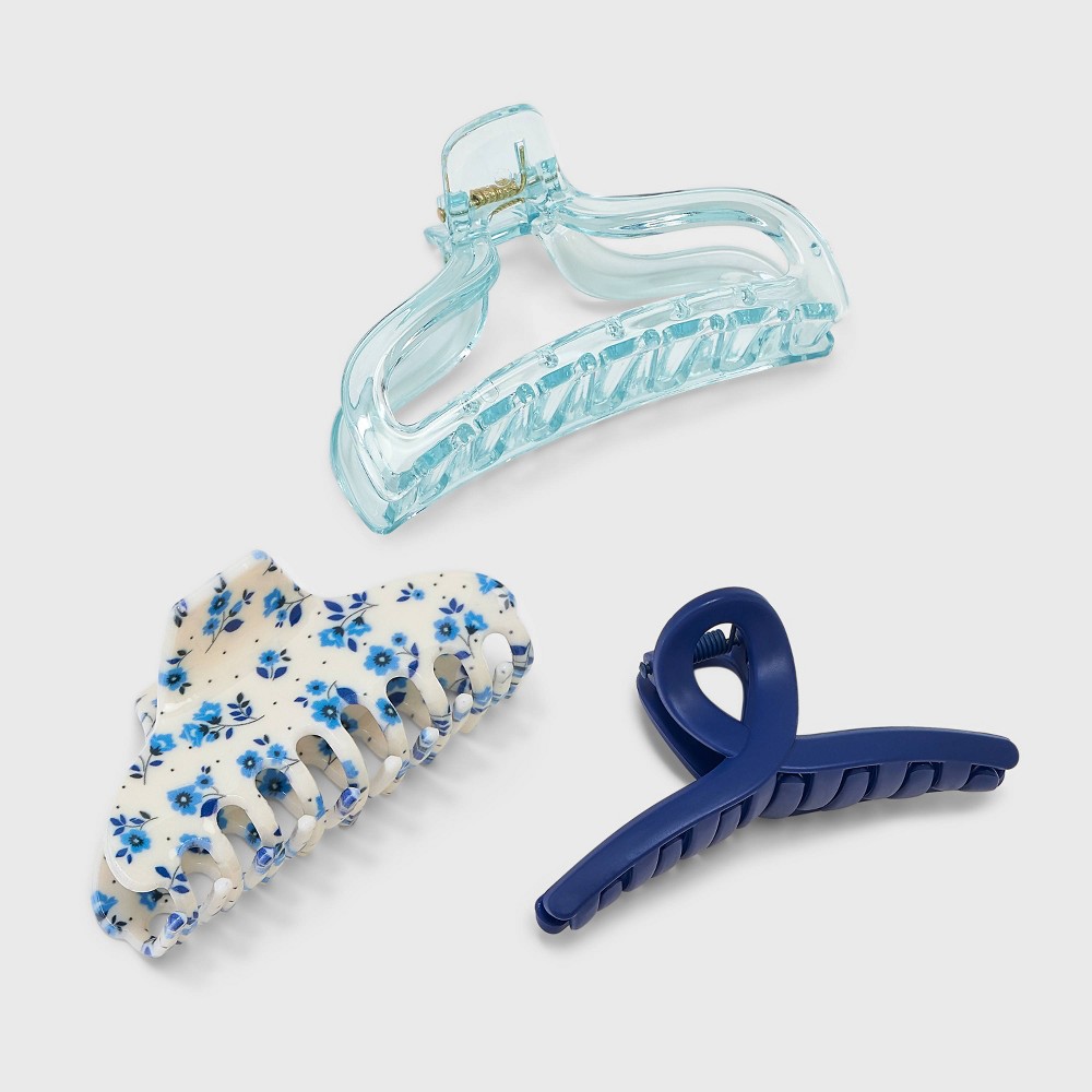 Photos - Hair Pin / Headband / Elastic Hair Tie Girls' 3pk Blue Floral Claw Clip Set - art class™