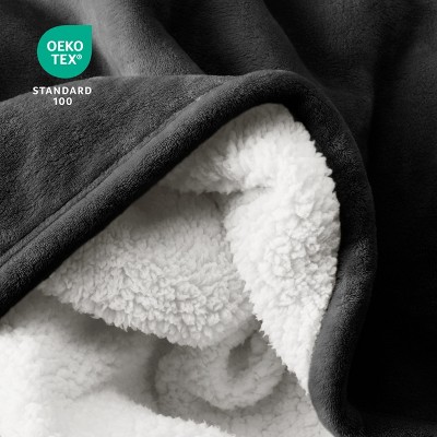 Black Reversible Sherpa Fleece Throw Blanket
