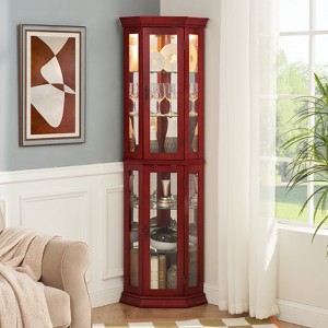 FONTOI Corner Curio Cabinet with Adjustable Shelves, Bar Display Storage for Living Room,Bedroom, Cherry, 15.35"*69.59"*15.35" - 1 of 4